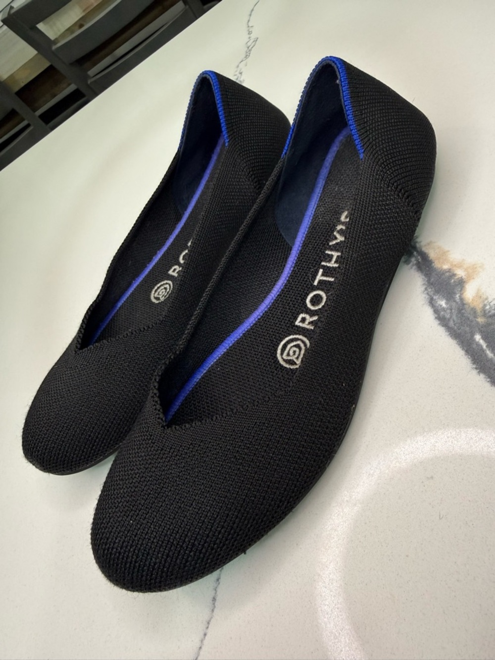 Rothy’s Classic Spotted Round Toe Slip On Ballet Flats Black 5.5W